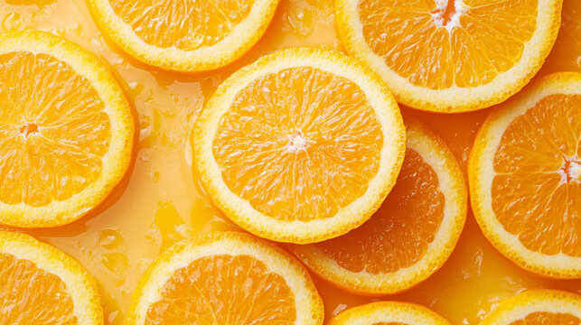 Close‑up of vibrant orange slices filling the frame, highlighting juicy texture and fresh citrus color. The image evokes freshness, healthy eating, summer vibes, food photography, and natural ingredie - Powered by Adobe
