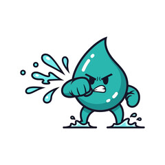 Obraz premium Angry Water Drop Cartoon Character Punching with Water Splash.