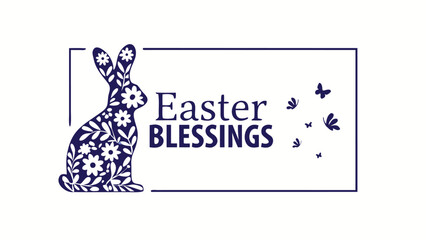 Elegant easter blessings text with a decorative bunny silhouette filled with floral patterns and small butterflies fluttering around inside a simple frame