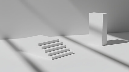 Geometric cube shadow scene, Empty geometric design interior forms, place with empty space, table and stage, empty blank plaster walls and shapes with soft light and shadow, 