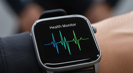 Exploring quantum communication on smartwatch screen with technology for data protection. Quantum communication is displayed with information, cyber security system, and code key for the system.