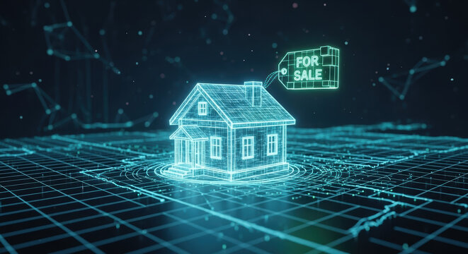 Futuristic house with internet of thing infrastructure, showcasing smart home technology. Internet of thing connects electronic devices for automation and control.