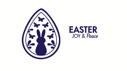 Elegant easter egg design featuring a silhouette of a rabbit surrounded by butterflies and floral motifs accompanied by the text easter joy and peace in a sophisticated font