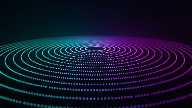 Abstract glowing concentric circles of light on a dark background - Powered by Adobe