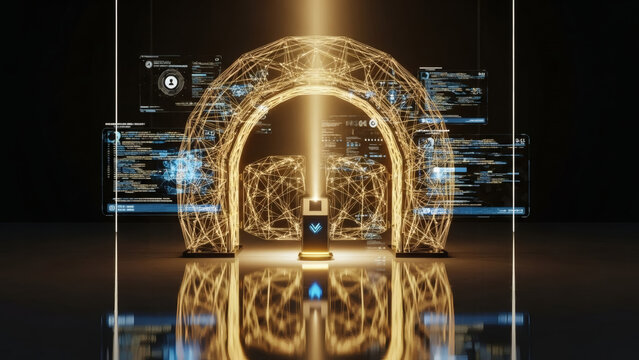 Artificial intelligence brain concept, futuristic technology, data visualization, digital world illustration