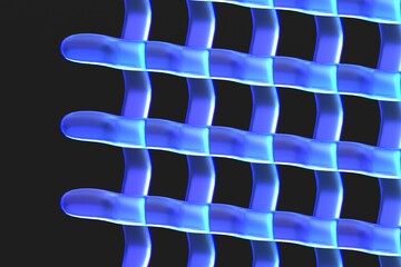 Futuristic blue glowing mesh pattern on a dark background. Abstract grid structure with soft neon lighting ideal for technology themes, digital design, and modern backgrounds.