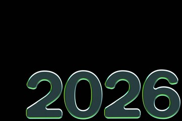 Futuristic neon-style 2026 numbers with green glowing edges on a black background and large empty space for text. Ideal for New Year themes, digital design, and modern promotional graphics.