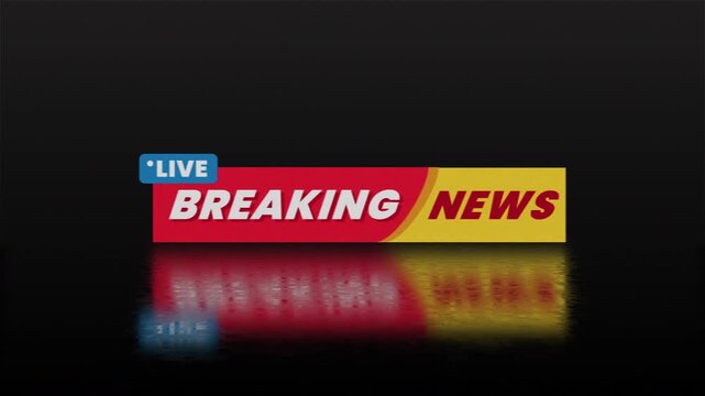 Animated breaking news headline with a distorted glitch effect and reflection, representing broadcast signal interruption, urgent updates, or technical distortion. 4K video
