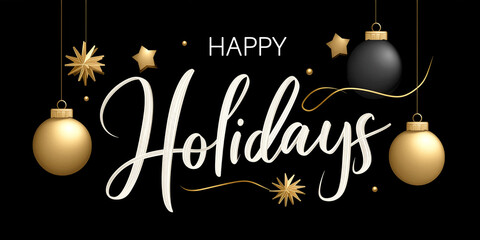 Elegant Happy Holidays Black and Gold Greeting