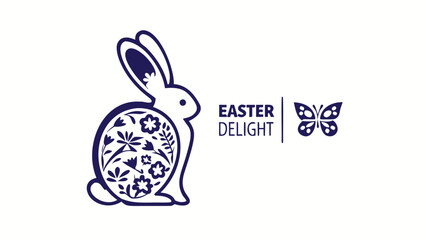 Stylized easter bunny silhouette filled with floral patterns and accompanied by a butterfly and the text easter delight perfect for spring celebrations and festive designs