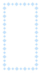 Decorative christmas rectangular frame of blue snowflakes. Suitable for celebration, event, holiday, invitation, card, blank, poster, page, certificate. Vector illustration, isolated on white.