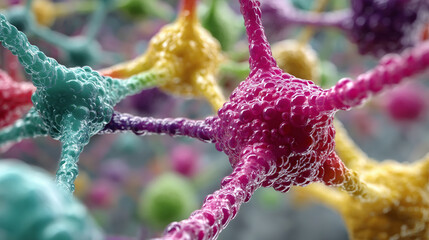 neural network, visualizing AI concepts like chatbots, deep learning, machine learning, and large language models in a vibrant, dynamic style