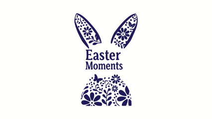 Charming easter moments text art featuring decorative bunny ears and floral motifs in deep blue on a white background perfect for spring celebrations and holiday designs