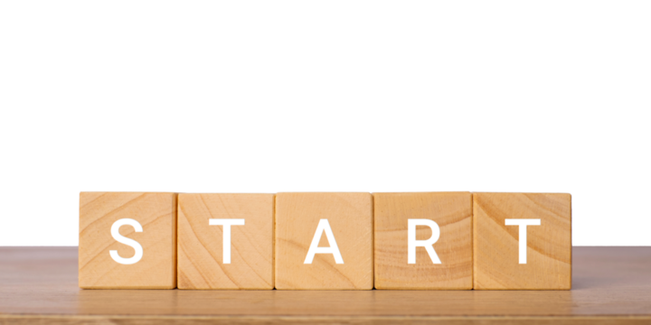 Wooden blocks with word start for beginning and motivation concept, isolated on transparent background