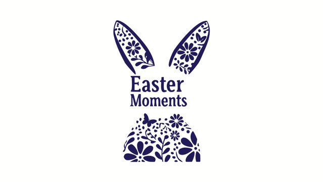 Charming easter moments text art featuring decorative bunny ears and floral motifs in deep blue on a white background perfect for spring celebrations and holiday designs - Powered by Adobe
