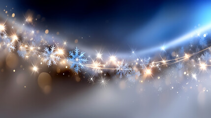 Sparkling snowflakes and golden lights create a magical winter wonderland scene perfect for festive holiday celebrations and seasonal greetings
