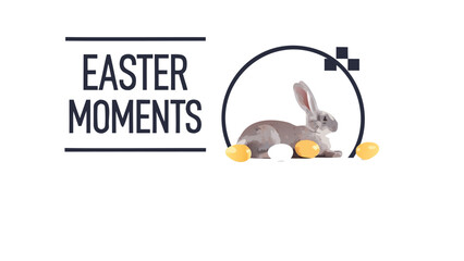 Whimsical easter celebration with a cute rabbit and colorful eggs perfect for holiday greetings and spring designs