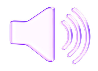 Purple glassmorphism style speaker icon with smooth sound wave lines, designed with soft lighting and glossy edges for modern audio or multimedia UI themes