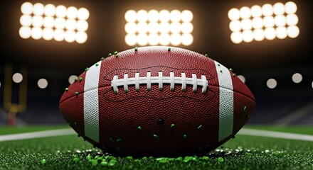 American Football on Field Under Stadium Lights.