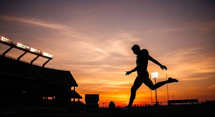 Silhouette of Athlete Running at Sunset.