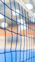 Volleyball Net Suspended Above a Sports Surface in an Indoor Arena, Ready for Competitive Action