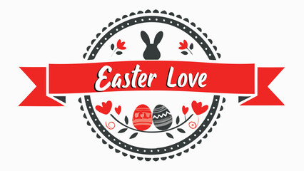 Festive easter emblem with a red ribbon a silhouette of a bunny decorative eggs and floral elements conveying a message of easter love and celebration
