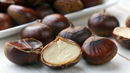 Obraz premium Fresh Water Chestnuts Close-Up – Realistic High-Resolution Food Photography