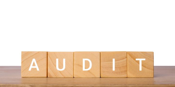 Wooden blocks with word audit for finance and compliance concept, isolated on transparent background