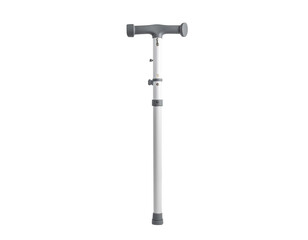 A sleek, modern cane with a T-shaped handle and adjustable height for mobility support and everyday use