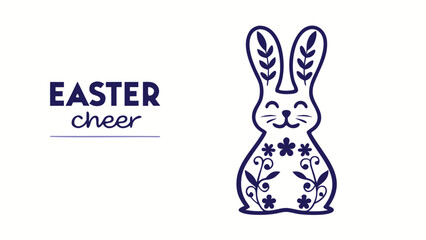 Happy easter bunny with floral design and text easter cheer on white background minimalist illustration for spring holiday celebrations and greetings