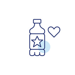 Beverage bottle with heart. Product reliability, safe packaging. Pixel perfect, editable stroke vector icon