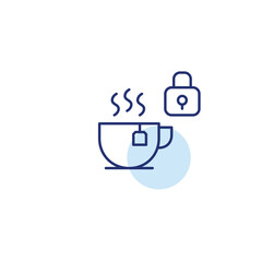 Tea cup and lock. Cafe loyalty program. Pixel perfect, editable stroke vector icon