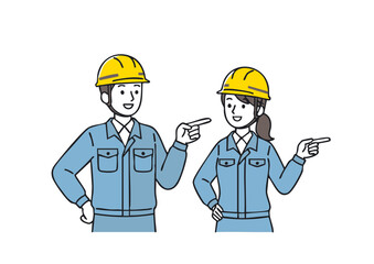 指差し確認をする現場作業員のイラスト、現場監督、指導員、施工管理技士