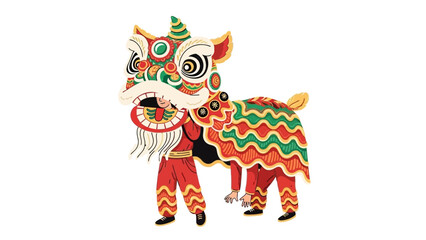 Colorful vector illustration of a traditional Chinese lion dance costume for a festive Lunar New Year celebration