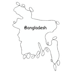 bangladesh continuous line map. line art of bangladesh map. single outline vector illustration	