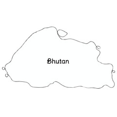bhutan continuous line map. line art of bhutan map. single outline vector illustration	