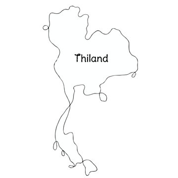thiland continuous line map. line art of thiland map. single outline vector illustration	