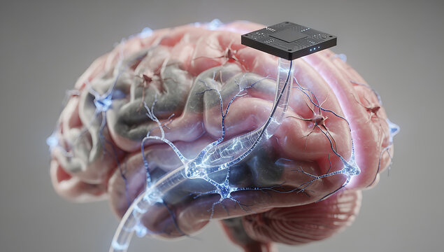 Artificial intelligence brain interface showcasing glowing neural network