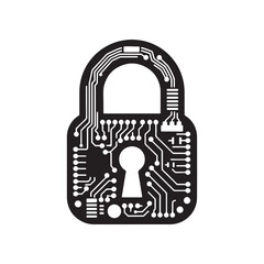 Padlock icon with circuit board patterns and central keyhole symbolizing digital security, encryption, and modern cybersecurity protection