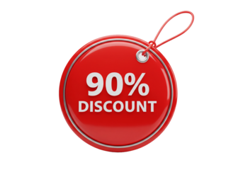Score big savings now with this vibrant 90% off discount tag, a powerful visual for attracting customers and boosting sales during promotional events