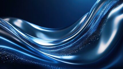 Abstract Blue Business Presentation Background with Silver Wave and Dynamic Light Effect, Cinematic Style, High Detail and f/20 Depth of Field