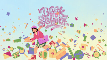 Cute vector illustrations for a poster Back to School.