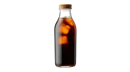bottle filled with Iced beverage cubes isolated on white background for refreshing drink concept