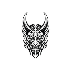 hand drawn black and white devil tattoo vector illustration