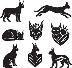 Caracal African Desert Cat Silhouette Icon Set.eps
