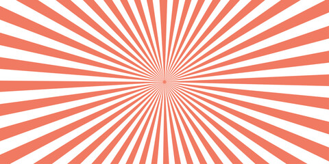 Bright red retro sunburst pattern with radial rays and a grunge texture as a vibrant illustration or vector backdrop design