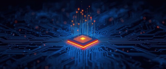 Experience the future with this cutting-edge microchip design, ideal for illustrating digital transformation, futuristic technology, and innovative data solutions.