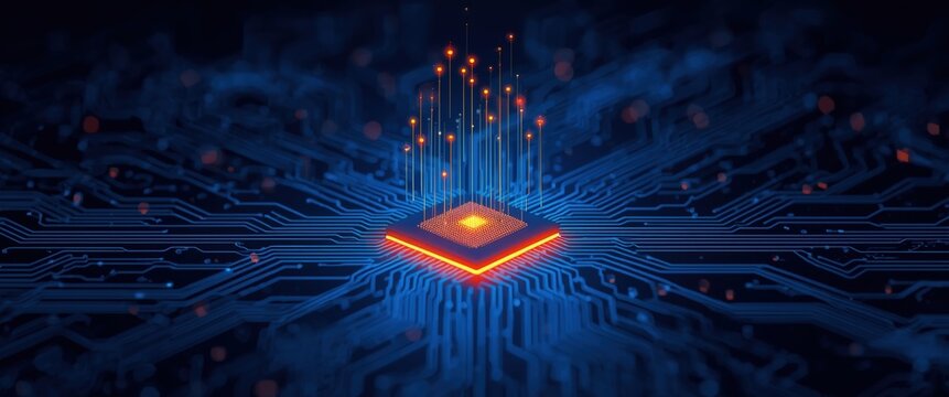 Experience the future with this cutting-edge microchip design, ideal for illustrating digital transformation, futuristic technology, and innovative data solutions. - Powered by Adobe