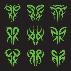 vector illustrations in a neo-tribal or cyber sigilism style