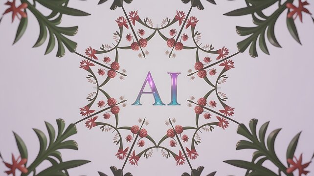Abstract floral kaleidoscope pattern with ai initial in the center